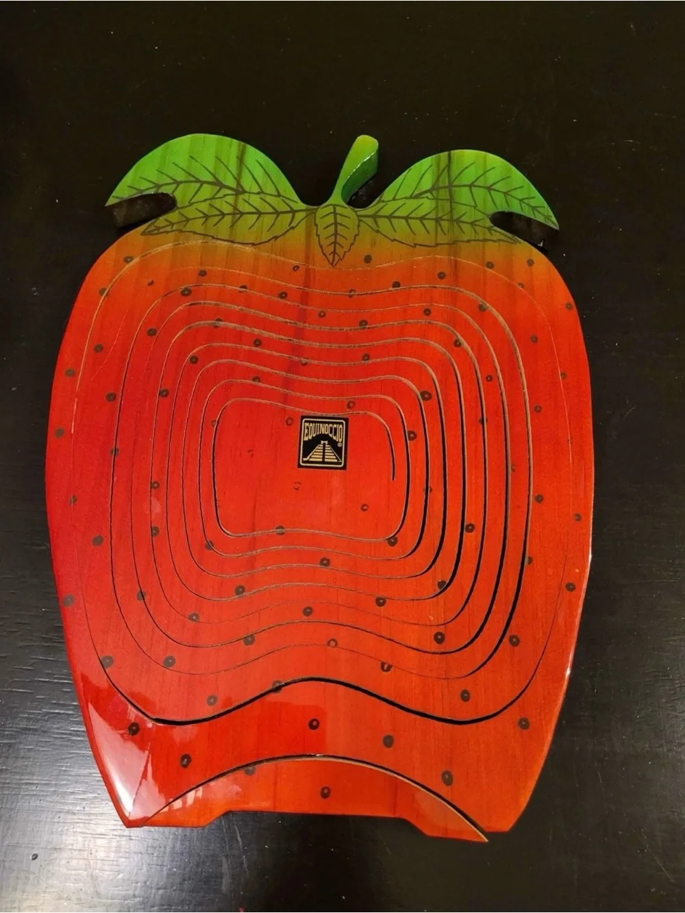 Equinoccio Red Apple Wooden Fruit Basket with Pop out Spiral Cut Trivet
